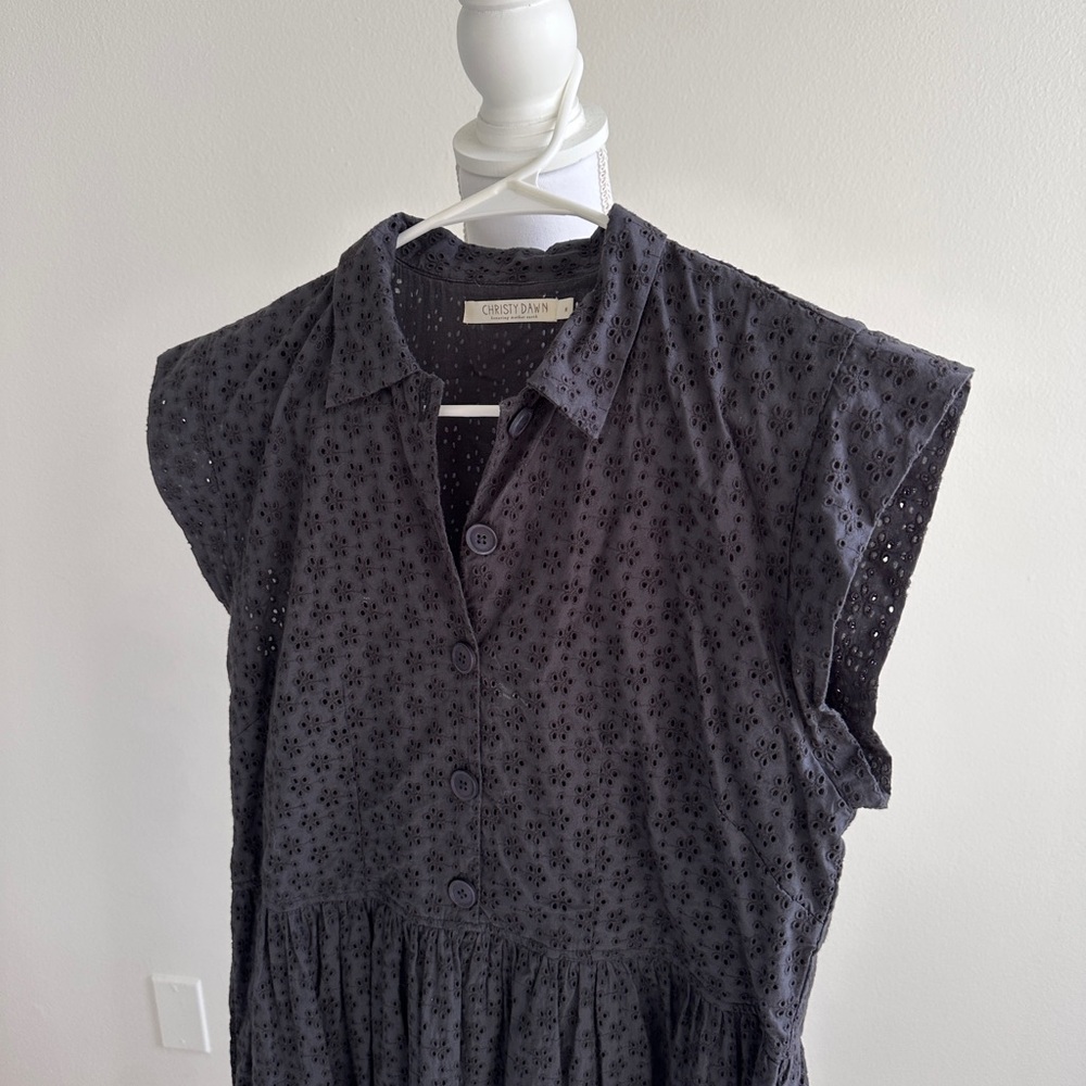 Christy Dawn black eyelet embroidered dress black nior size M EUC